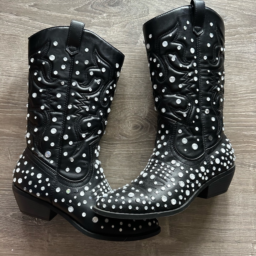 Soda Black and White Polka Dot Boots